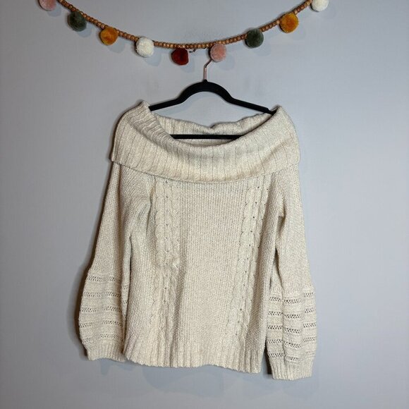 Anthropologie Sleeping on Snow Off-Shoulder Cream Sweater - Picture 2 of 6